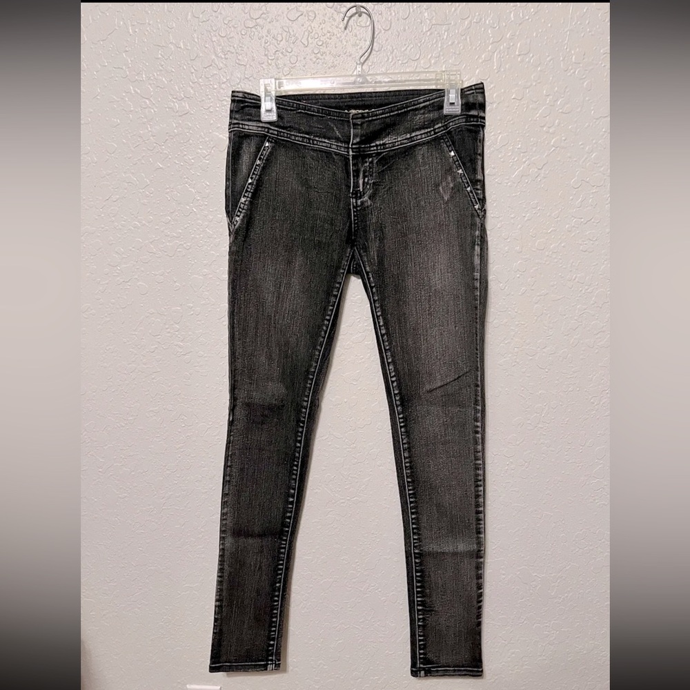 Y2K Sulfr Black Studded Jeggings Low Rise Party Rock Jeans Juniors Womens Sz 7